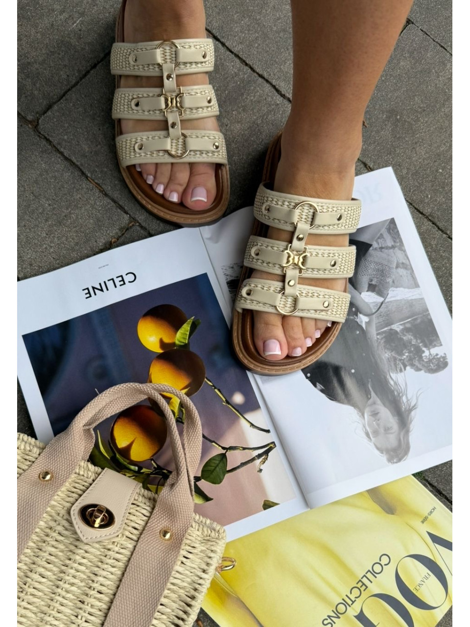 Beżowe Celinki Klapki