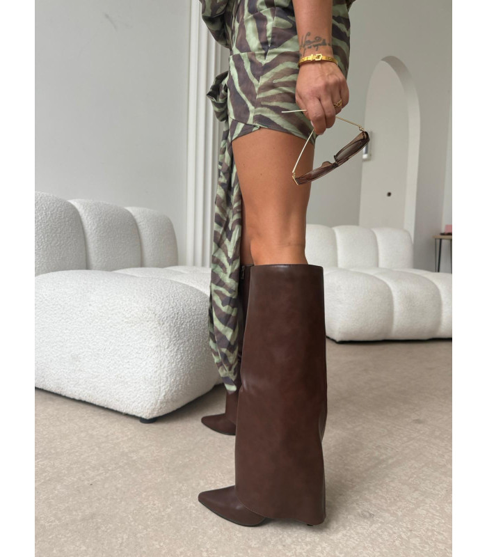 Brązowe Kozaki Royal Na Szpilce