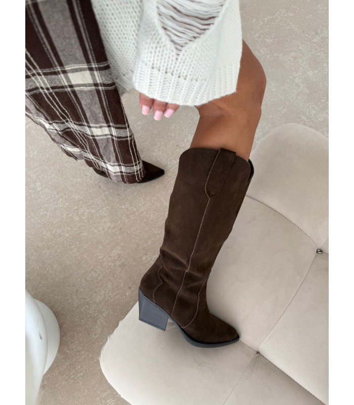 Czekoladowe Skórzane Kowbojki Nina