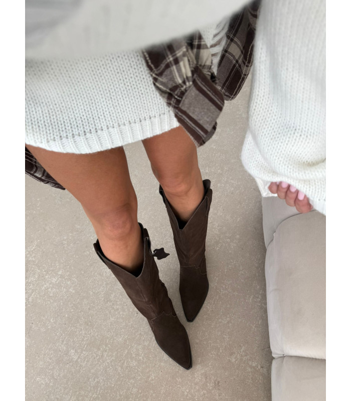 Czekoladowe Skórzane Kowbojki Nina