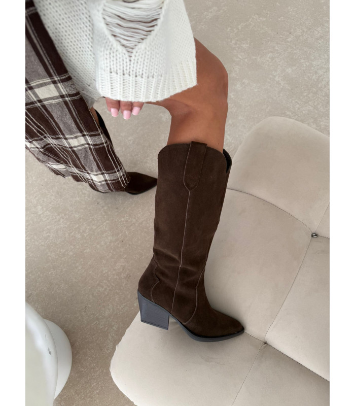 Czekoladowe Skórzane Kowbojki Nina