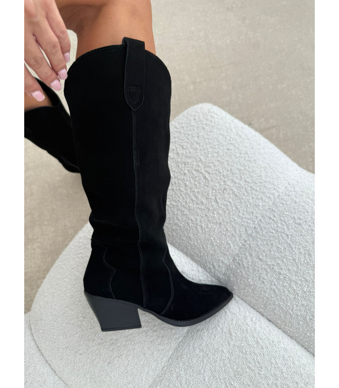 Czarne skórzane  Kowbojki Nina