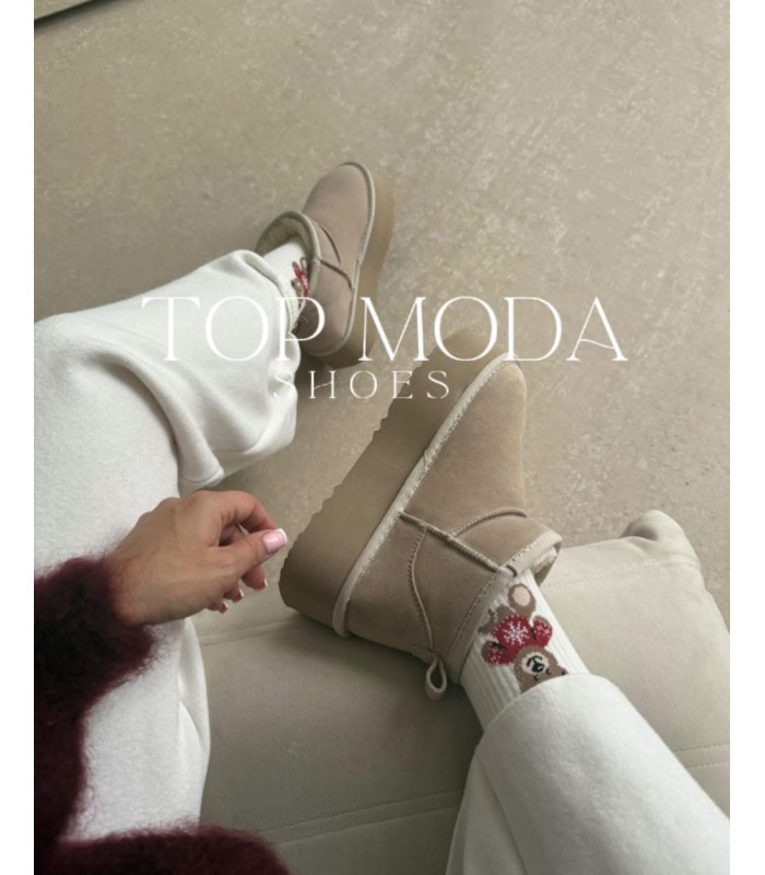 Ocieplane Skórzane śniegowce Beż