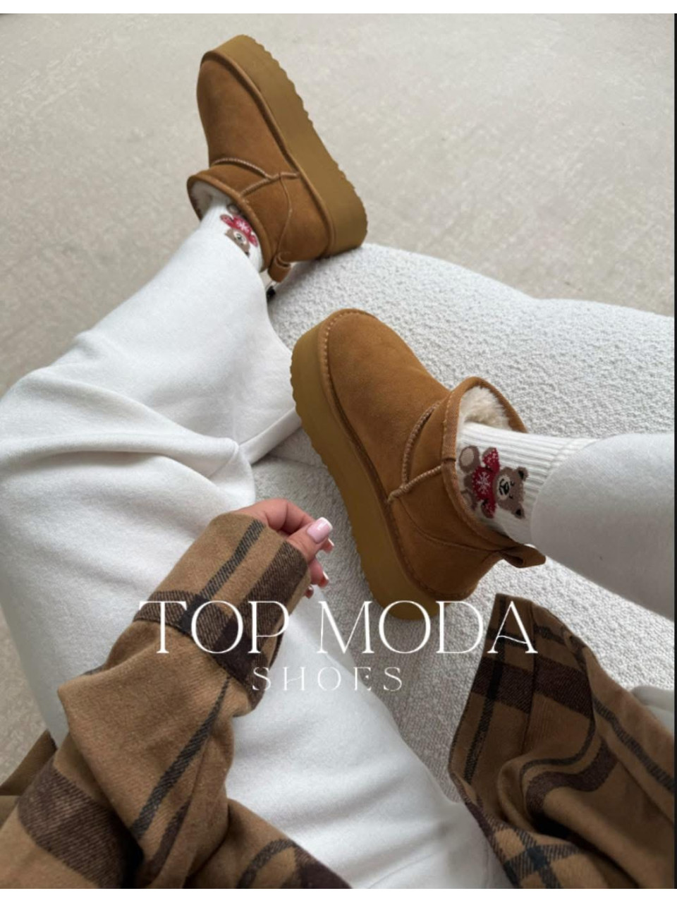 Ocieplane Skórzane śniegowce Camel