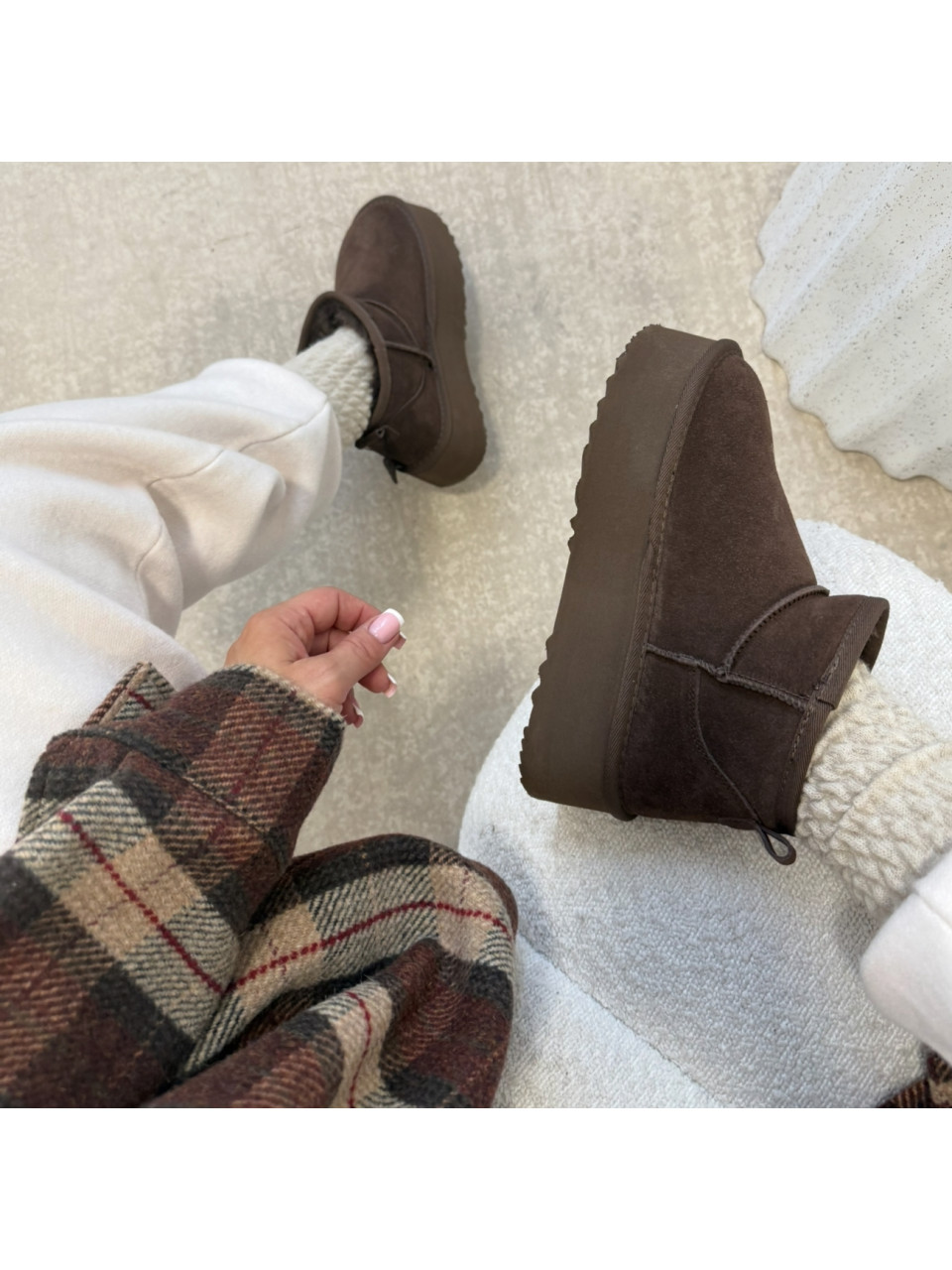 Ocieplane Skórzane śniegowce Brąz