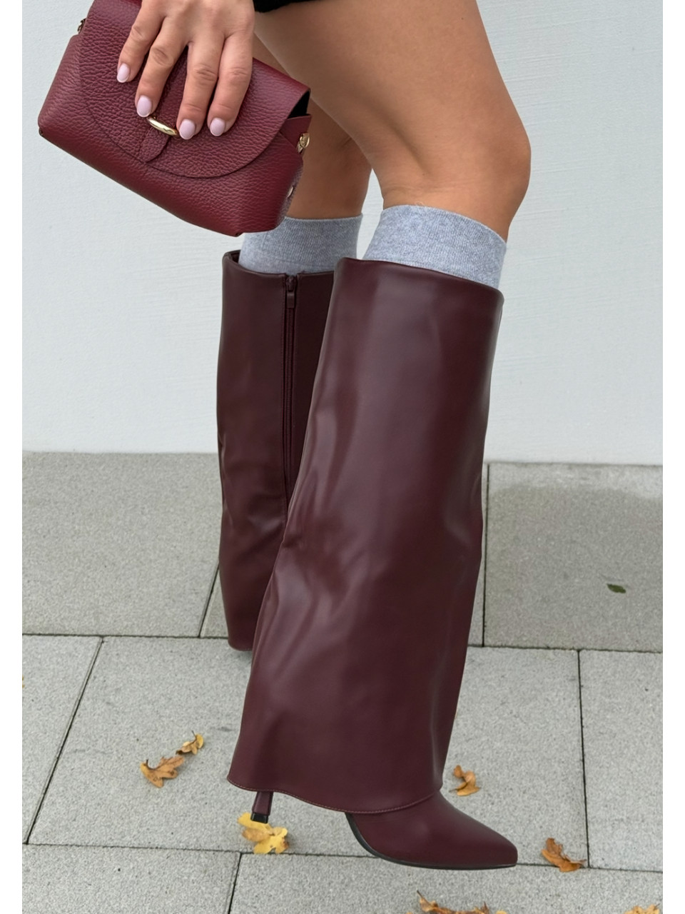 BORDOWE kozaki na szpilce ROYAL