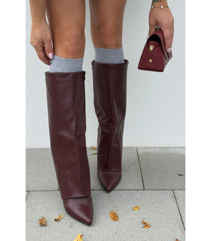 BORDOWE kozaki na szpilce ROYAL