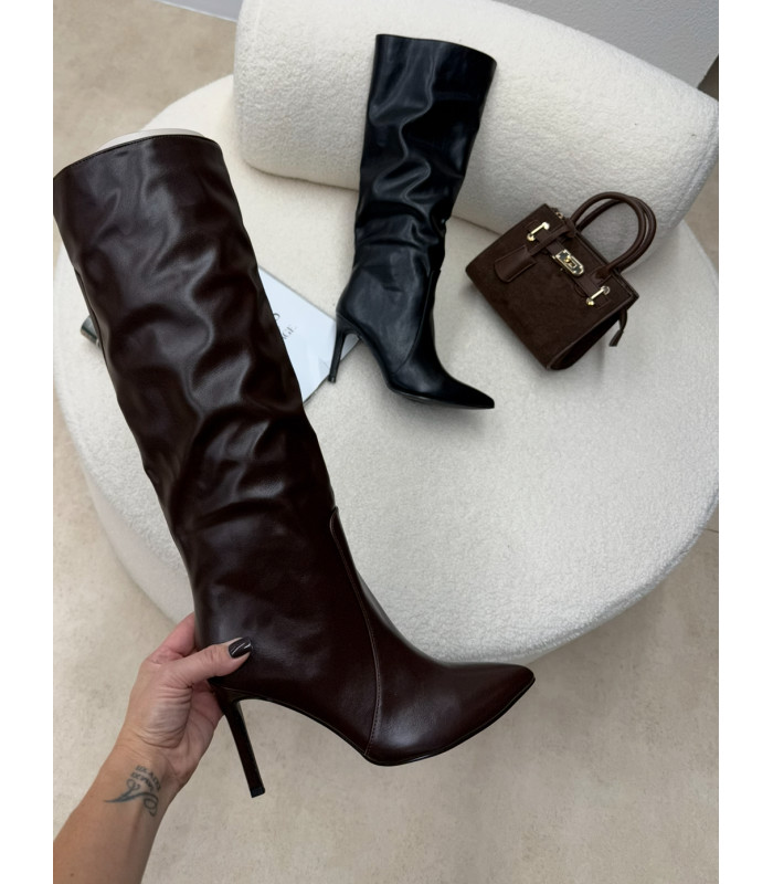 Piękne  kozaki na szpilce brąz Lili