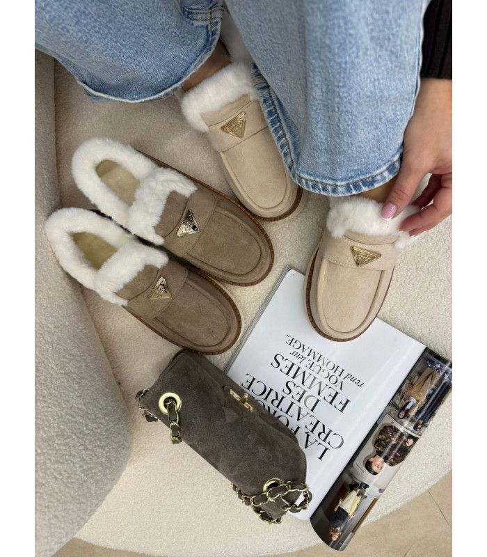 Zimowe Mokasyny z Futerkiem Cozy Beżowe