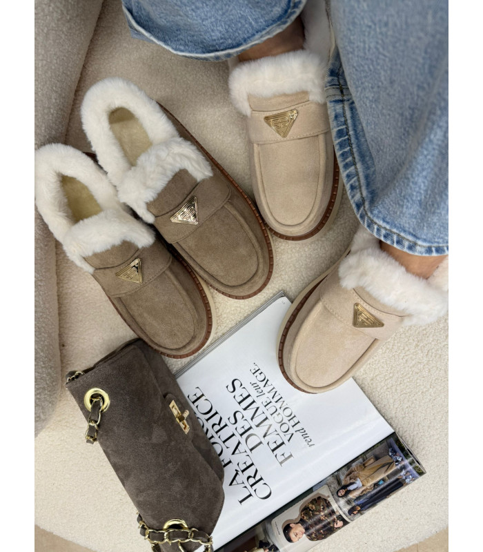 Zimowe Mokasyny z Futerkiem Cozy Khaki