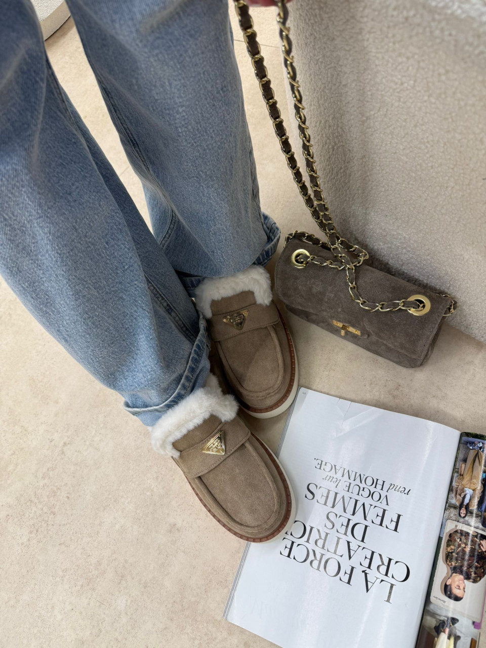 Zimowe Mokasyny z Futerkiem Cozy Khaki
