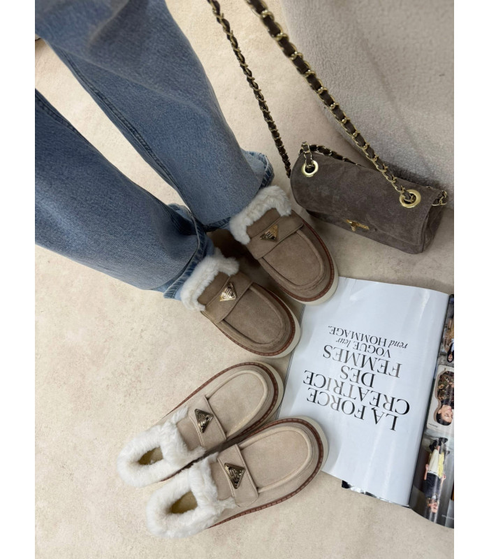 Zimowe Mokasyny z Futerkiem Cozy Khaki