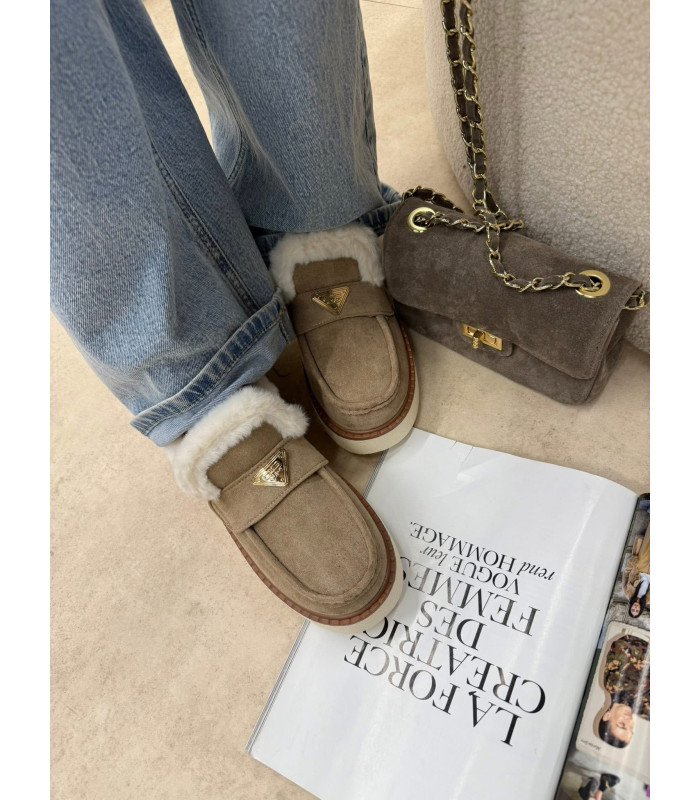 Zimowe Mokasyny z Futerkiem Cozy Khaki