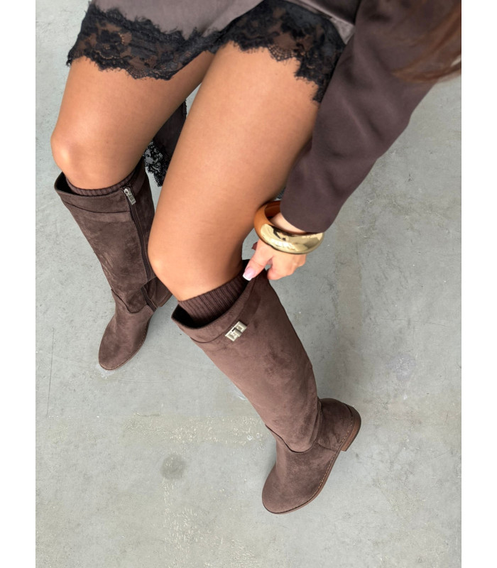 Kozaki Hermi Brąz Zamsz