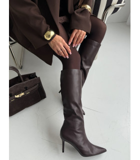 Brązowe KOZAKI eko skóra na obcasie