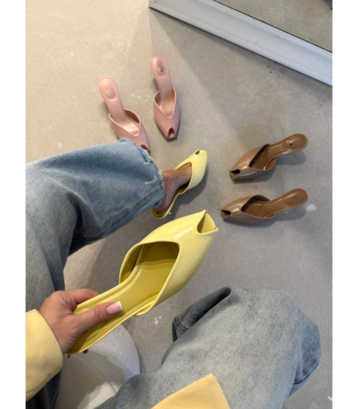 Klapki Peep Toe Chic Żółte