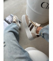 Sneakersy Na Platformie Z Koronką Beżowe