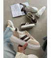 Sneakersy Na Platformie Z Koronką Beżowe