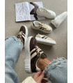 Sneakersy Na Platformie Z Koronką Brązowe