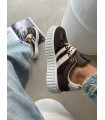 Sneakersy Na Platformie Z Koronką Brązowe