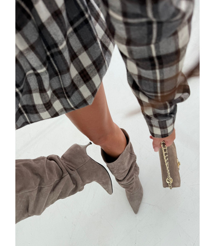 Kozaki Marszczone Szare Skóra