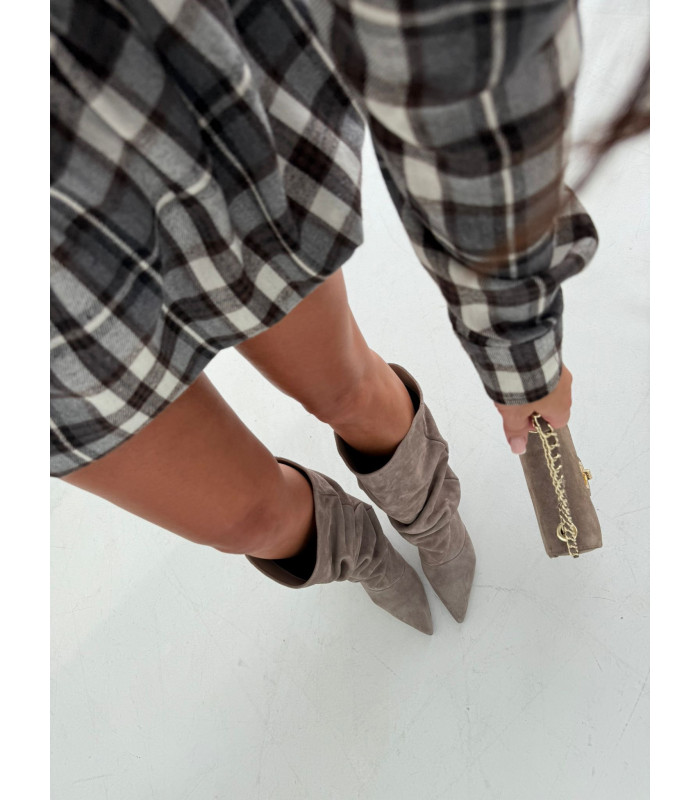 Kozaki Marszczone Szare Skóra