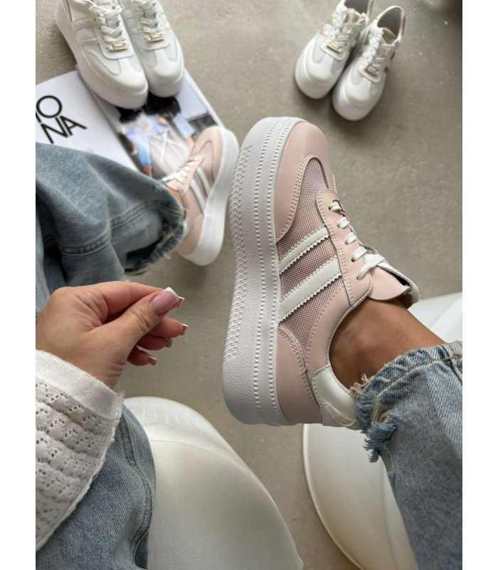 Pudrowe Adidasy Skóra