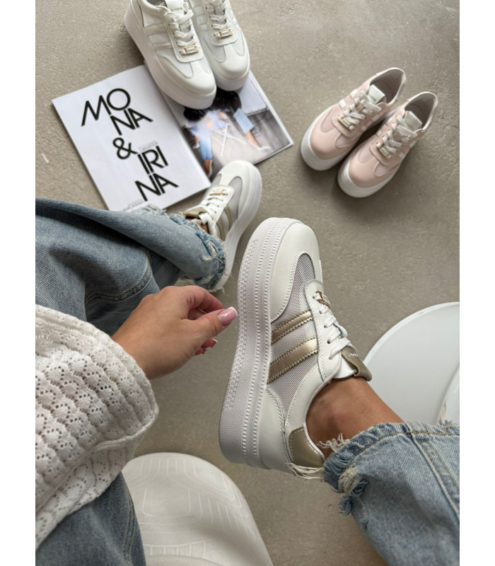 Adidasy Biało Złote Skóra