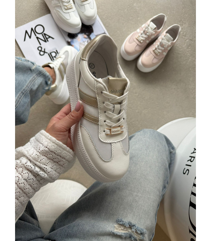 Adidasy Biało Złote Skóra