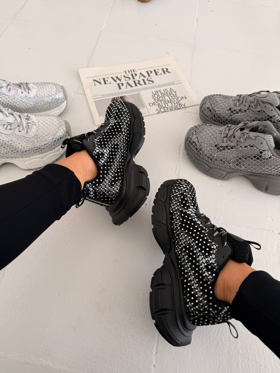 Czarne Sneakersy Cekinowe