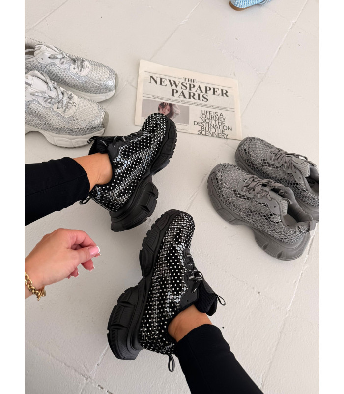 Czarne Sneakersy Cekinowe