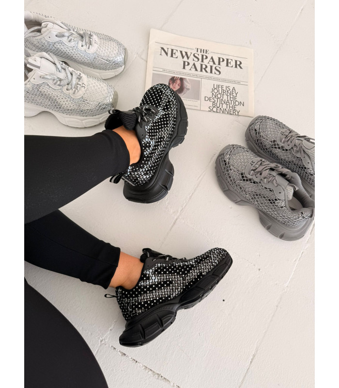 Czarne Sneakersy Cekinowe