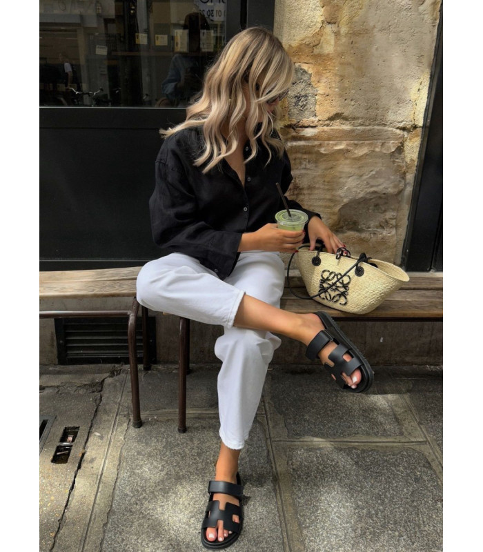 KLAPKI CZARNE eko skora HERMI