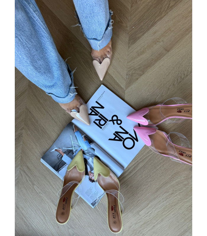 Serduszka Klapki Szpilki Beżowe