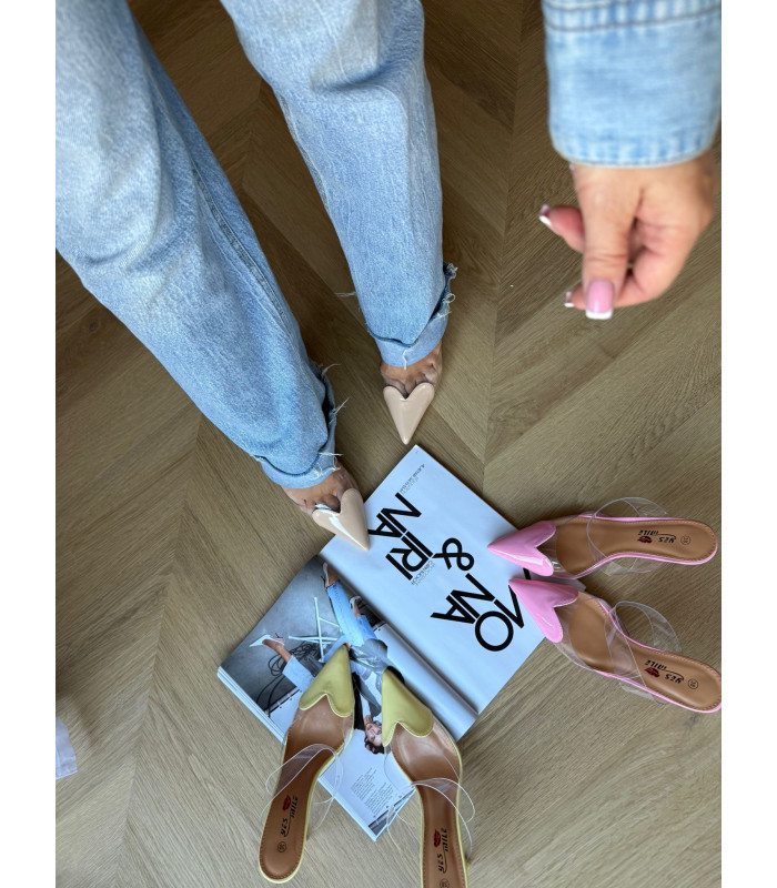 Serduszka Klapki Szpilki Beżowe