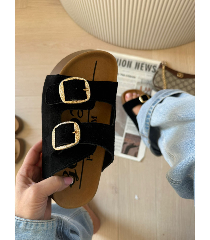 Skórzane Klapki Na Platformie Brąz