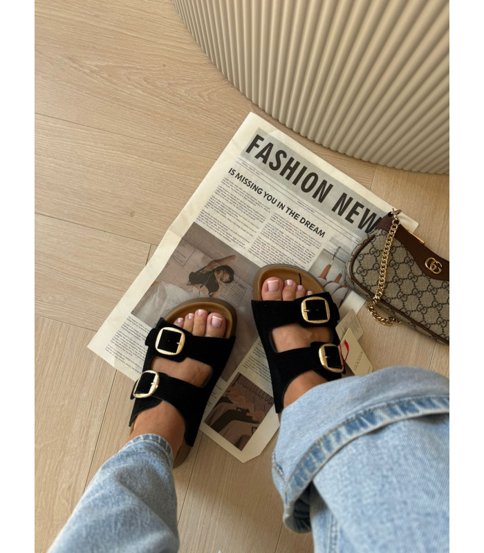 Skórzane Klapki Na Platformie Brąz