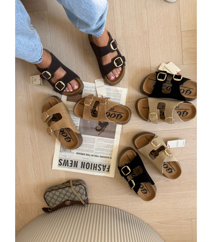 Skórzane Klapki Na Platformie Camel