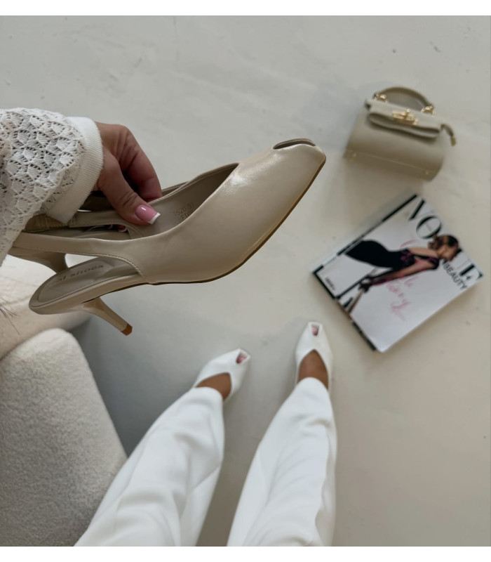 Białe Szpilki Perla Na Niskim Obcasie