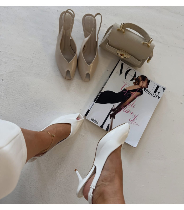 Białe Szpilki Perla Na Niskim Obcasie