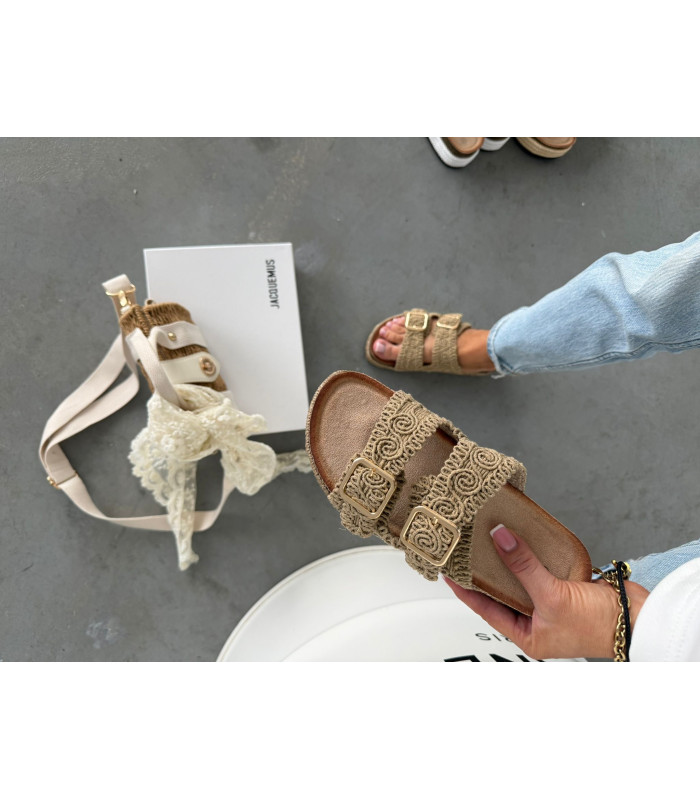 Plecione Khaki Klapki Na Platformie SS26