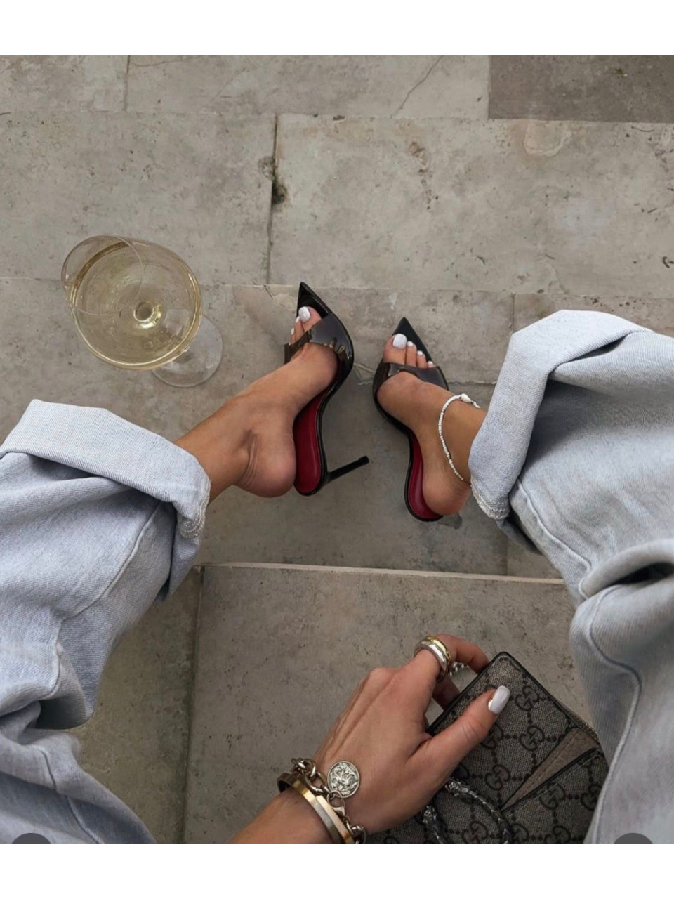 Klapki Camila  Czarne Lakier Na obcasie