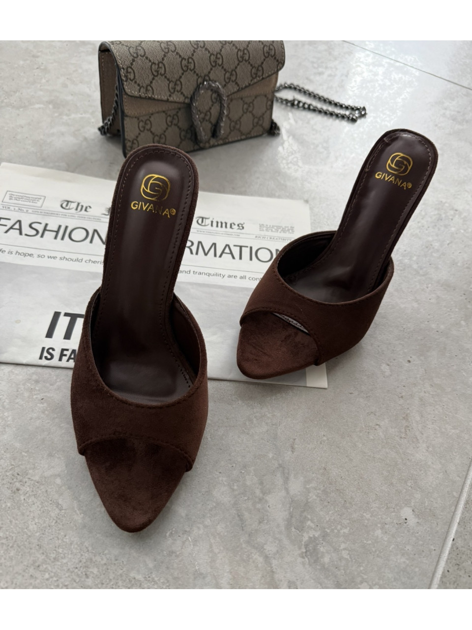 Klapki Camila Brąz Zamsz Na obcasie