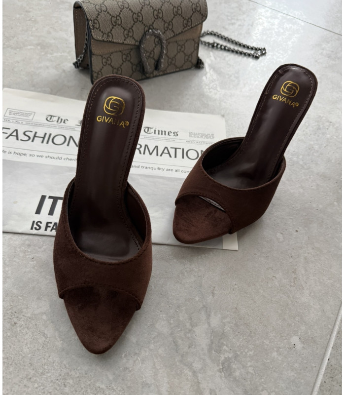 Klapki Camila Brąz Zamsz Na obcasie