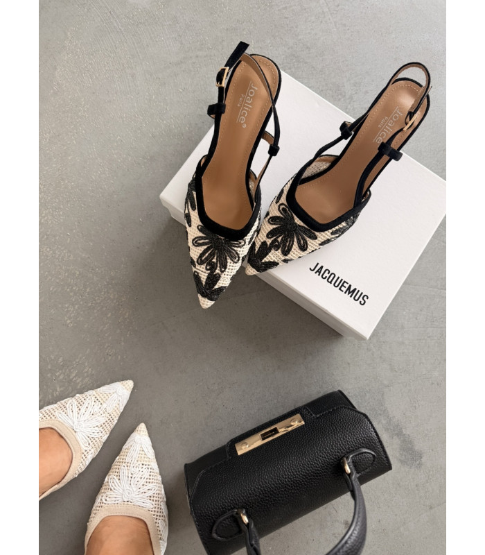 Haftowane Beżowe Szpilki