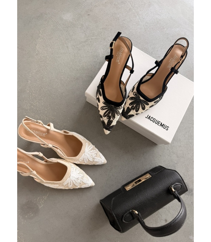 Haftowane Beżowe Szpilki