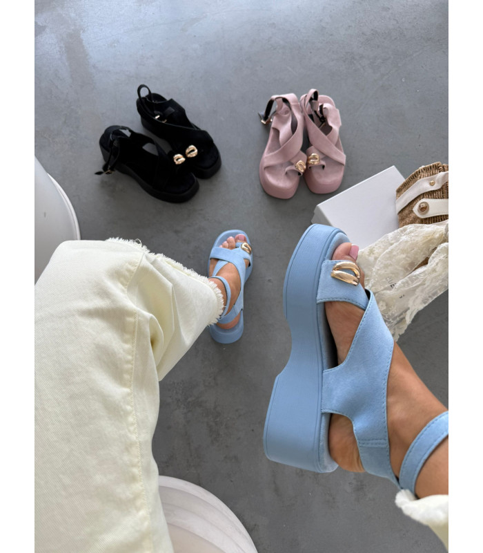 Sandałki Pure Step Niebieskie Zamsz