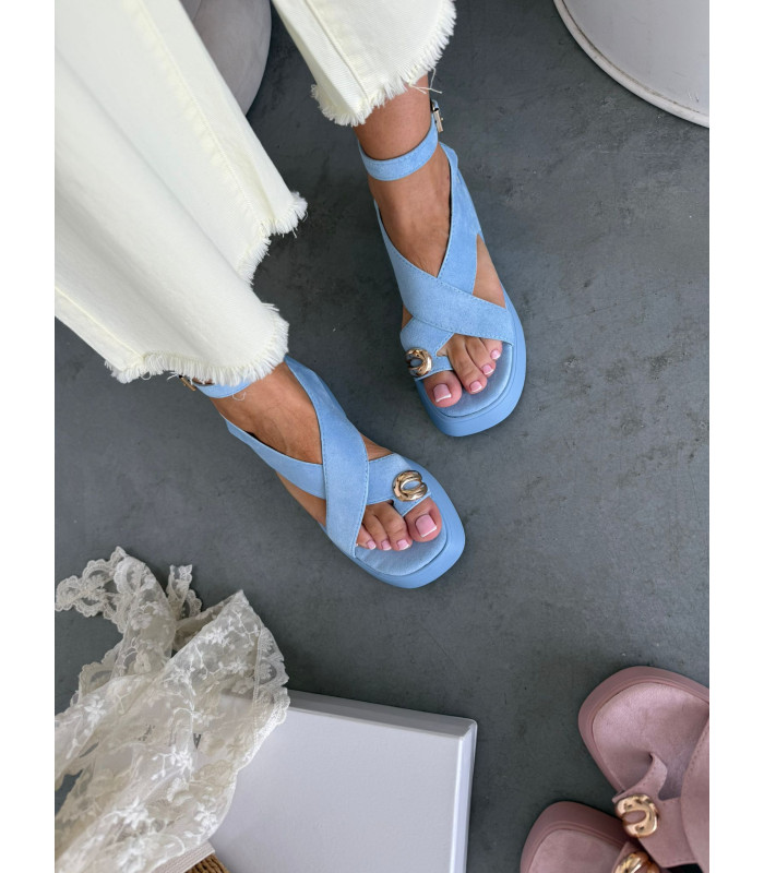 Sandałki Pure Step Niebieskie Zamsz