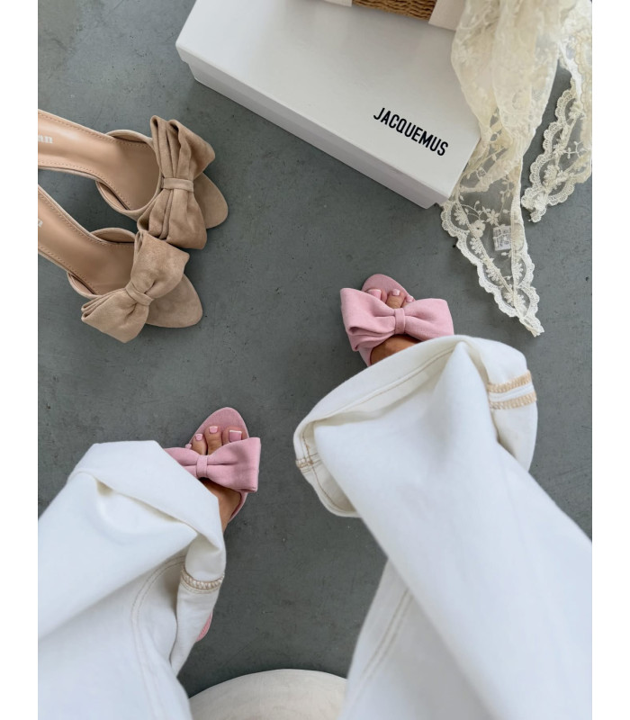 Kokardki Różowe Klapki na Obcasie