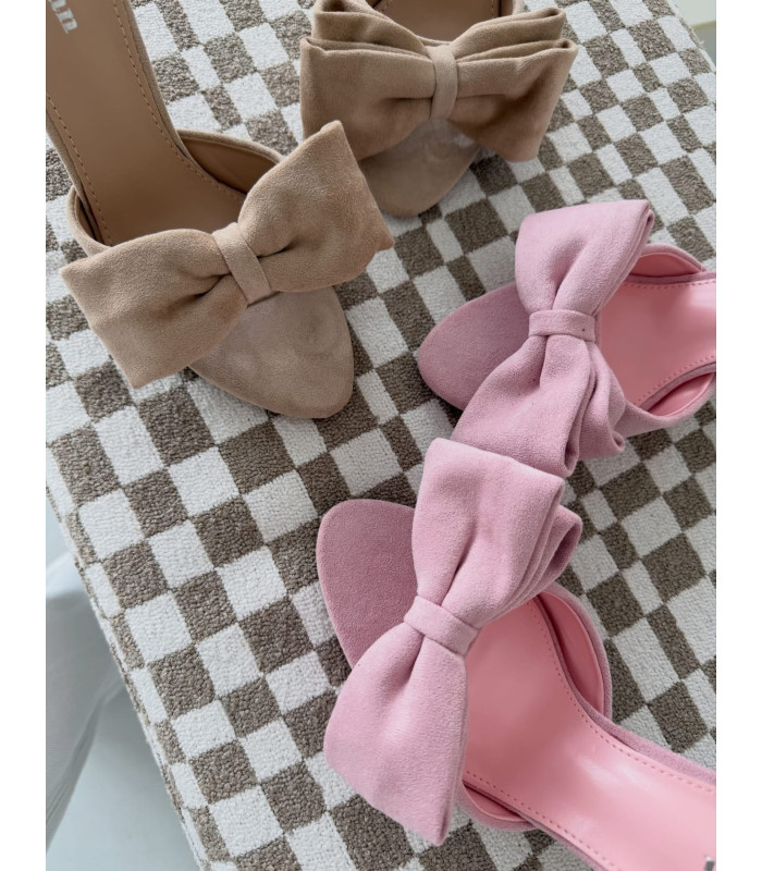 Kokardki Różowe Klapki na Obcasie